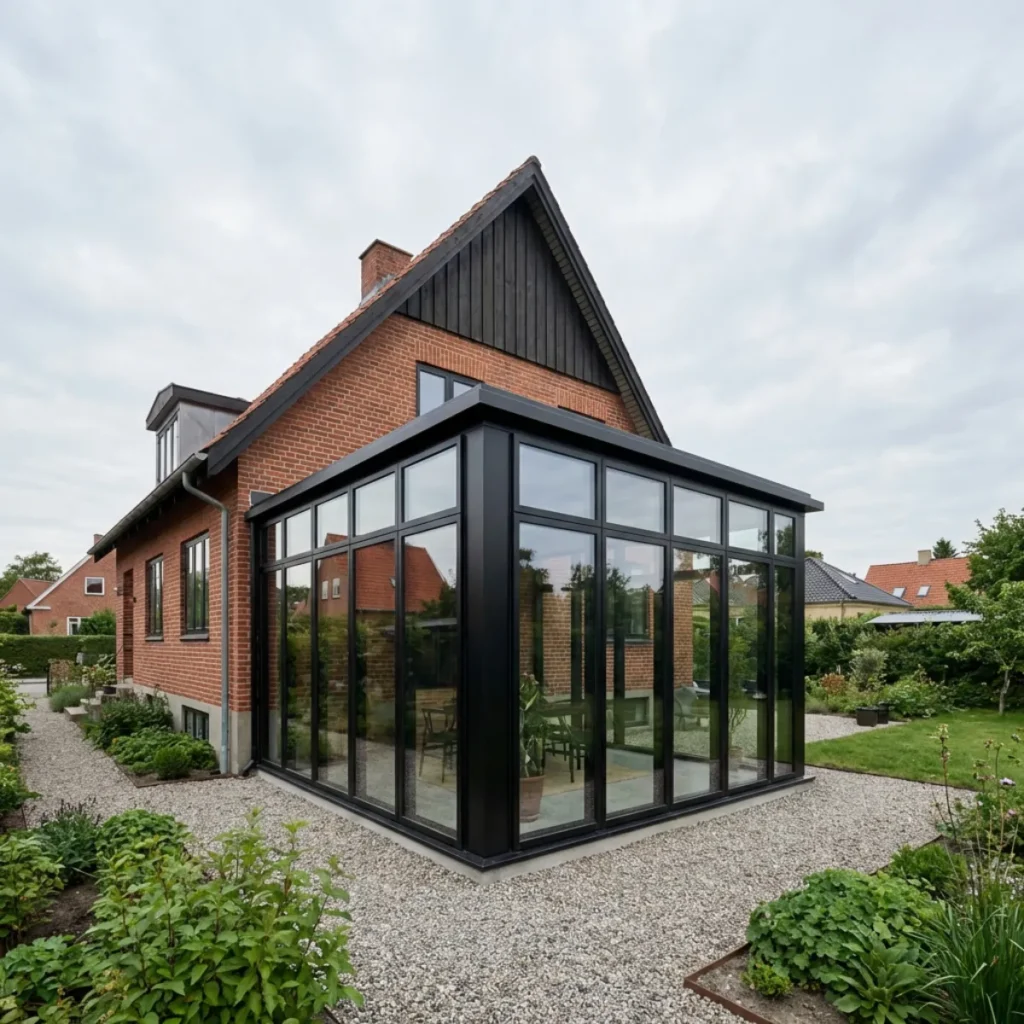 Lovliggørelse af udestue på murermestervilla med glasudestue